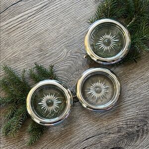 VINTAGE PRIMEROSE Plate Ep Brass and Cut Glas coaster Ashtray 70s starburst LOT